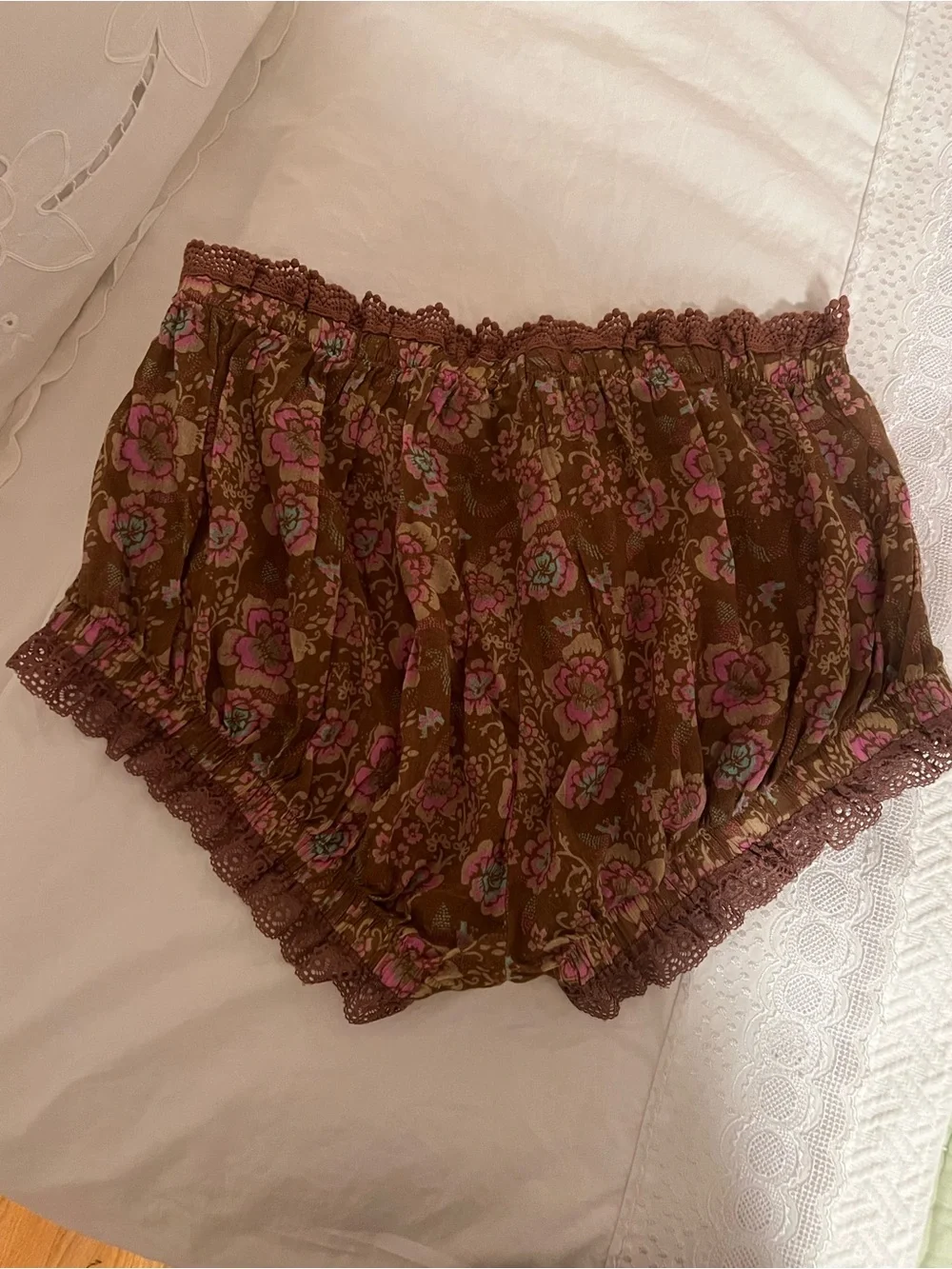Free People Brown Floral Lace-Trim High Waist Shorts - Picture 3 of 4
